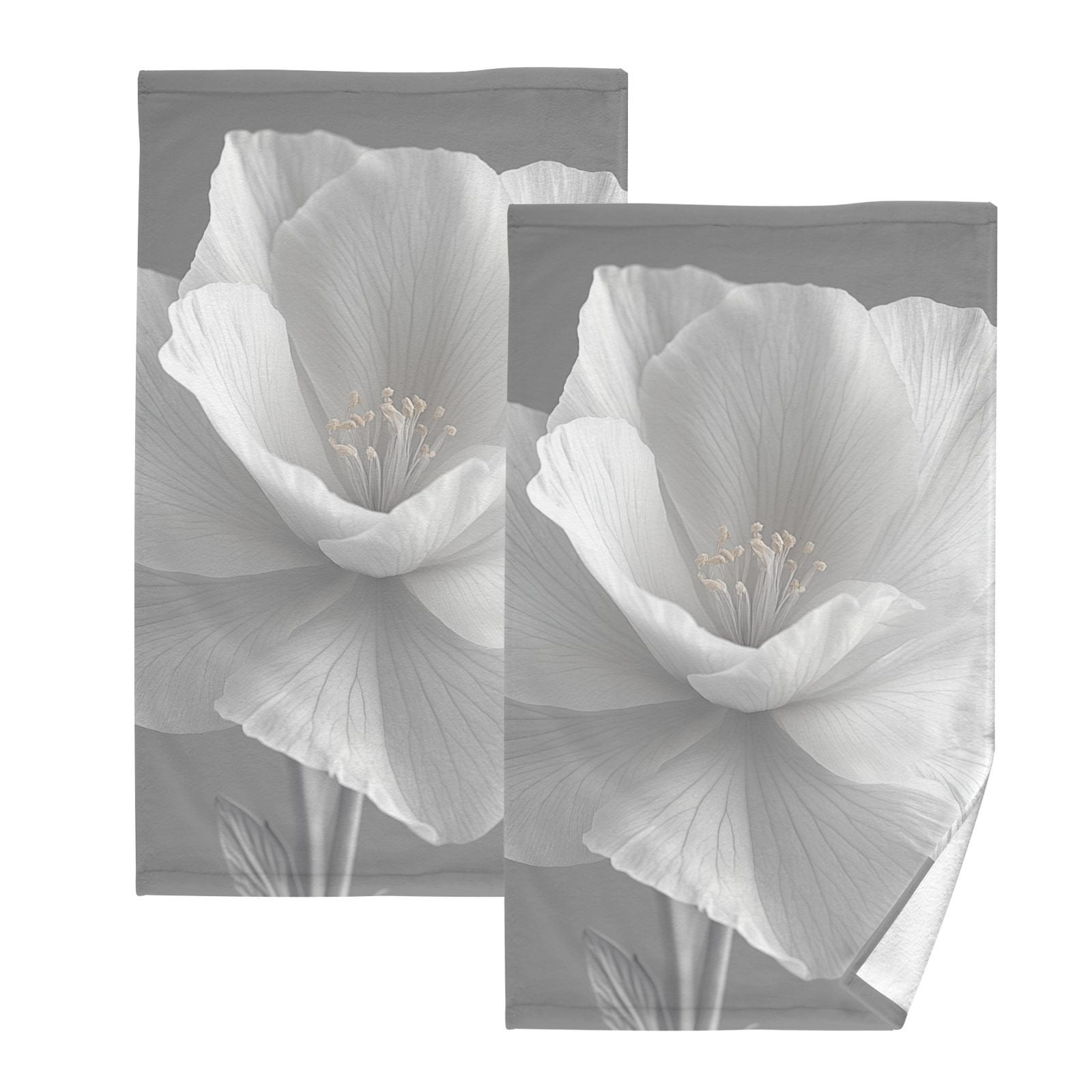 Gray Flower Hand Towels Cotton Bath Towels Large Face Towels Absorbent for Bathroom 2 Packs