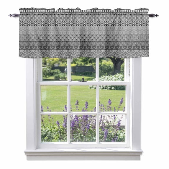 Gray Flower Plant Valance Curtain for Windows Bohemian Style Ethnic Tribal Geometric Rod Pocket Curtain Valances Short Window Treatments Panels for Kitchen Bathroom Laundry Room Basement 42 x 18 Inch