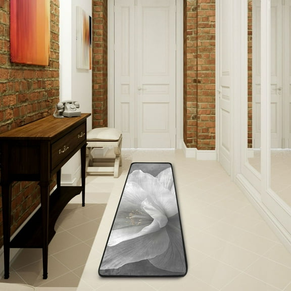 Gray Flower Runner Rug Non Slip 7224 in Ares Rugs for Bedroom Bathroom Living Room