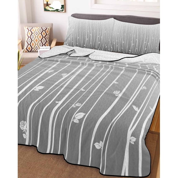 Gray Flower Twin XL Size Down Alternative Comforter,Lightweight Comforter Quilt Bedding Set with Pillow Shams Geometric Stripe Gradient Branch Minimalist Bed Comforter Duvet Insert 68"x98"