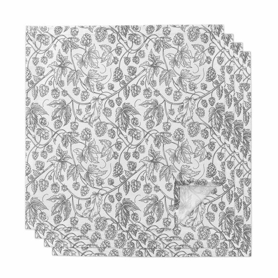 Gray Flowers Cloth Napkins, Farmhouse Pastoral Vintage Plants Branches Washable and Reusable Dinner Napkins Set of 4, Table Napkin for Kitchen Party Birthday Wedding Hotel Housewarming 20"x20"