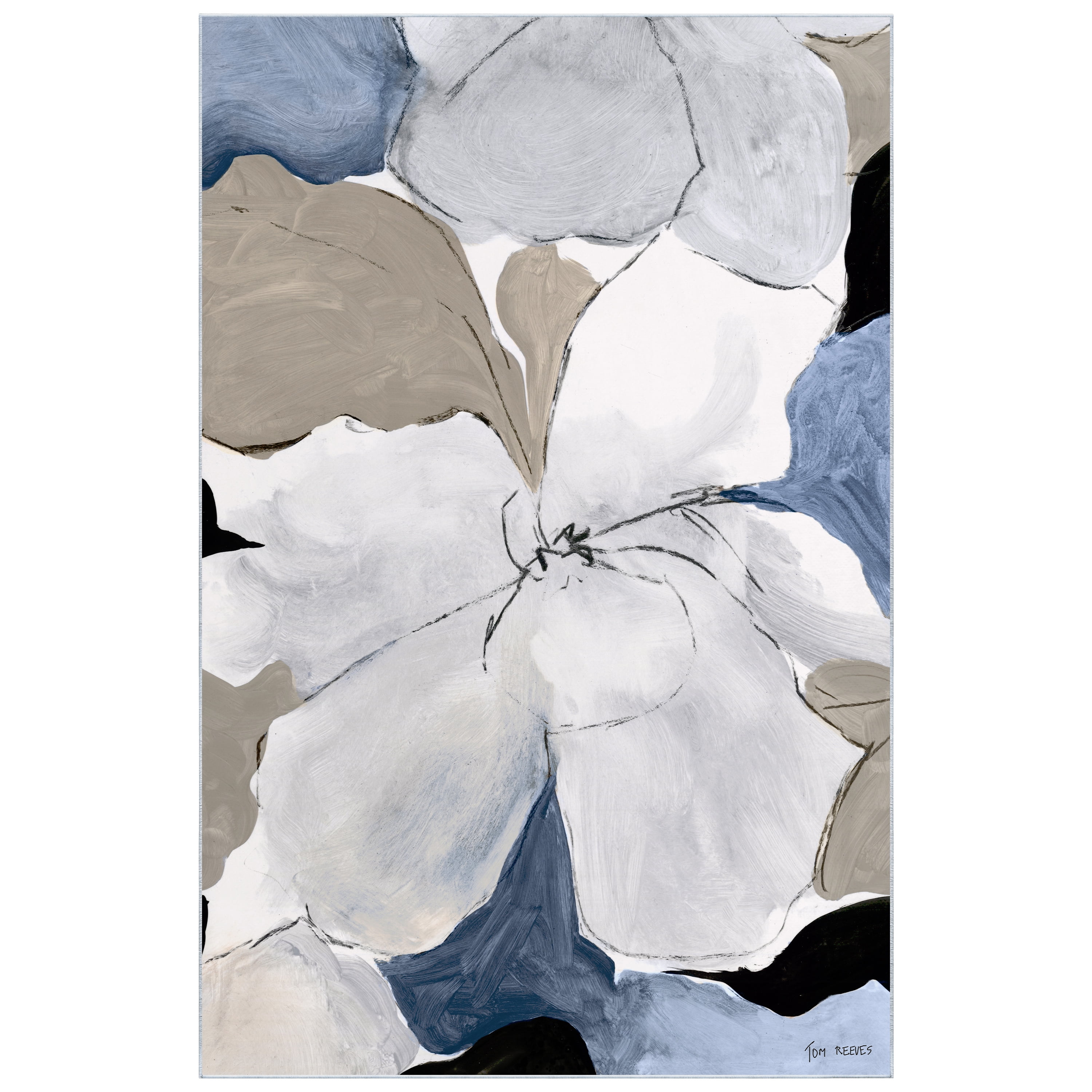Gray Flowers I Washable Art Area Rug size 5'x8'