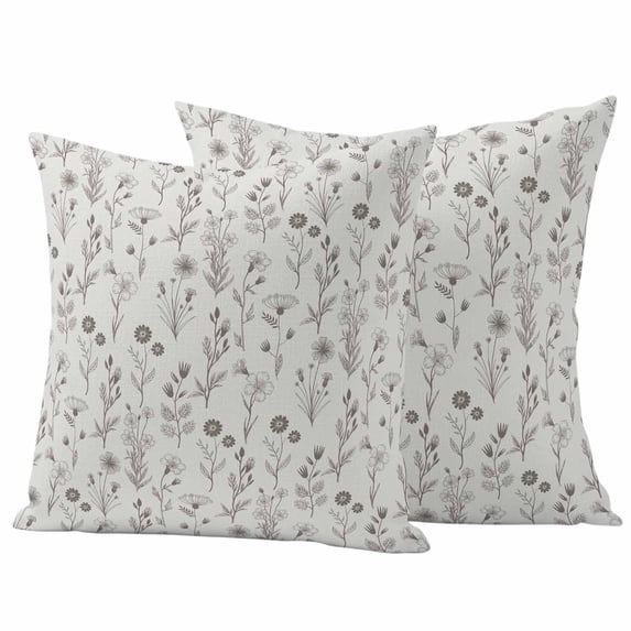 Gray Flowers Pillow Covers 2 Pack Vintage Farm Floral Plant Spring Country Pillowcase Waterproof Outdoor Throw Pillow Cover for Patio Garden Square Cushion 26”x26”