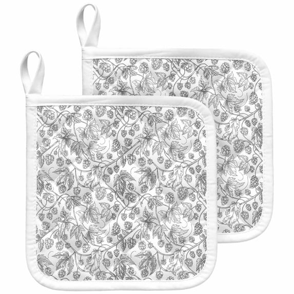Gray Flowers Pot Holders for Kitchen Heatproof Potholder, 2 Pack Farmhouse Pastoral Vintage Plants Branches Hot Pads Multipurpose Oven Pads Cloth Potholders Trivet for Cooking and Baking