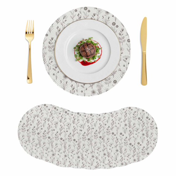 Gray Flowers Round 15 Inch Placemats Set of 8, Spring Summer Farmhouse Botanical HeatResistant Non Slip Place Mats for Dining Table, Wipeable Braided Kitchen Table Mats for Housewarming
