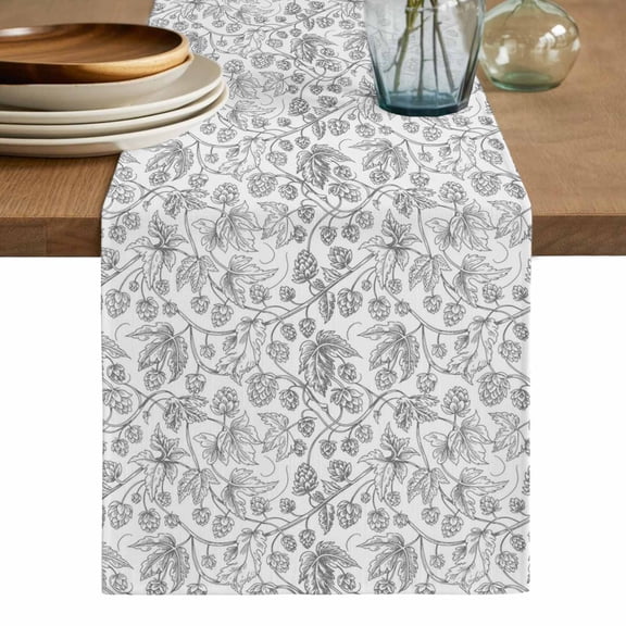 Gray Flowers Table Runner, Farmhouse Pastoral Vintage Plants Branches Washable Cotton Linen Table Runners 36 Inches Long, Dresser Scarf Runner for Nightstand/End Tables/Round Tables 13''x36''