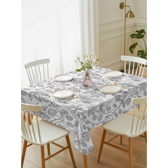 Gray Flowers Tablecloth Rectangle Table Cloth 52x70, Waterproof Tablecloth Outdoor Table Cloth, Farmhouse Pastoral Vintage Plants Branches Washable Table Cover for Kitchen Dinning Party