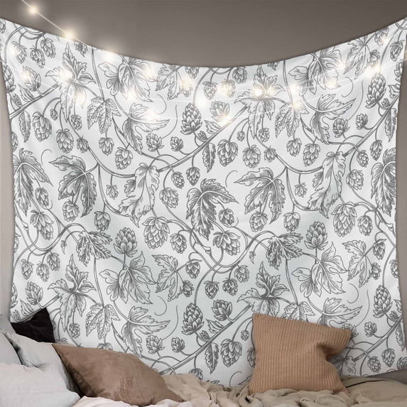 Gray Flowers Tapestry for Bedroom Wall Hanging Tapestry, Farmhouse Pastoral Vintage Plants Branches Ceiling Backdrop Tapestries Poster Blanket Wall Decor for Teens Room Living Room Dorm 39" x 59"