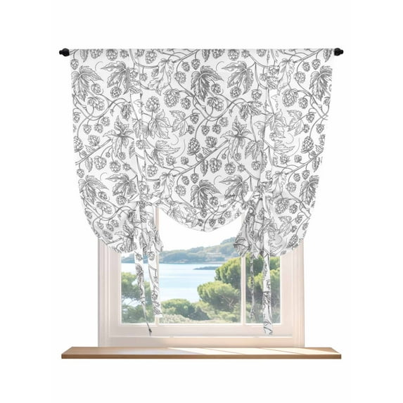 Gray Flowers Tie Up Curtains for Windows 45 Inch Length Balloon Curtains Kitchen Adjustable Balloon Window Shade Farmhouse Pastoral Vintage Plants Branches Tie Up Bathroom Curtain Window 52"x45"