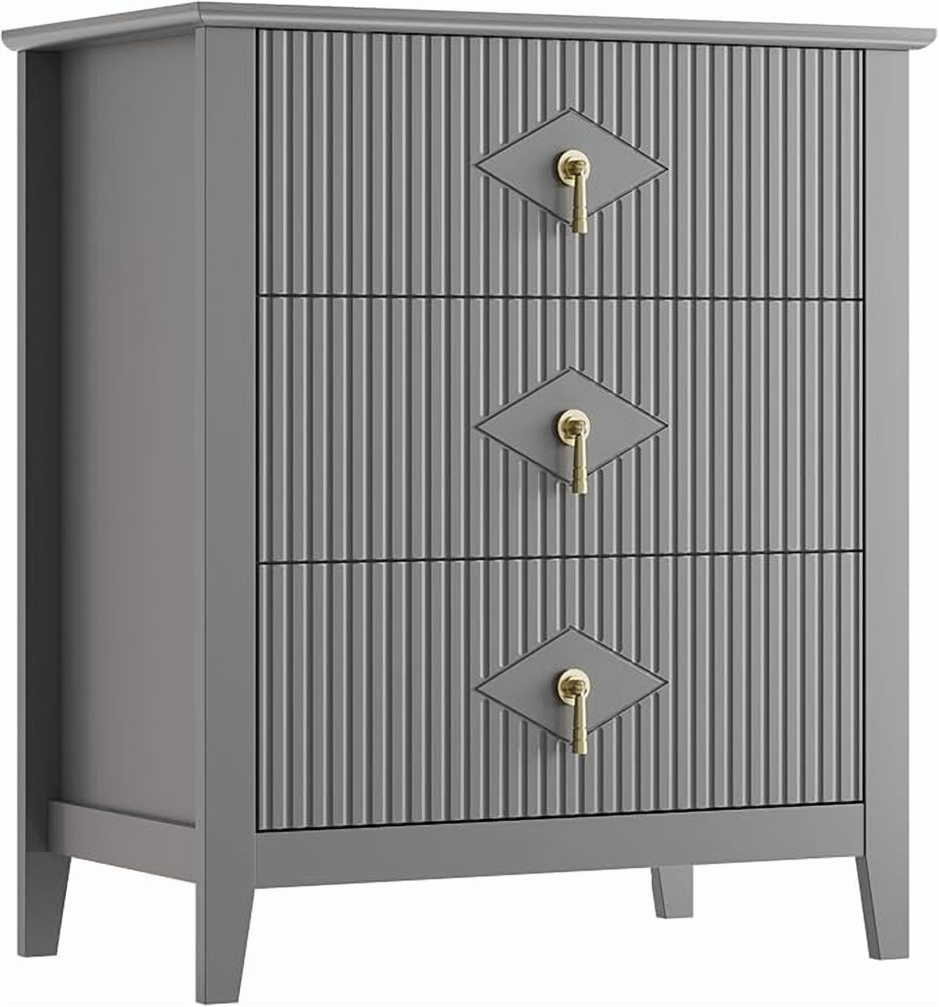 Gray Fluted Dresser for Bedroom, 32 Inch Wide Nightstand with Large Drawer, 3 Drawer End Table for Bedroom, Living Rooms, Offices, and Entryways