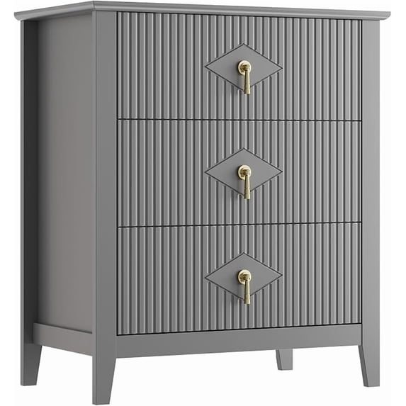 Gray Fluted Dresser for Bedroom, 32 Inch Wide Nightstand with Large Drawer, 3 Drawer End Table for Bedroom, Living Rooms, Offices, and Entryways