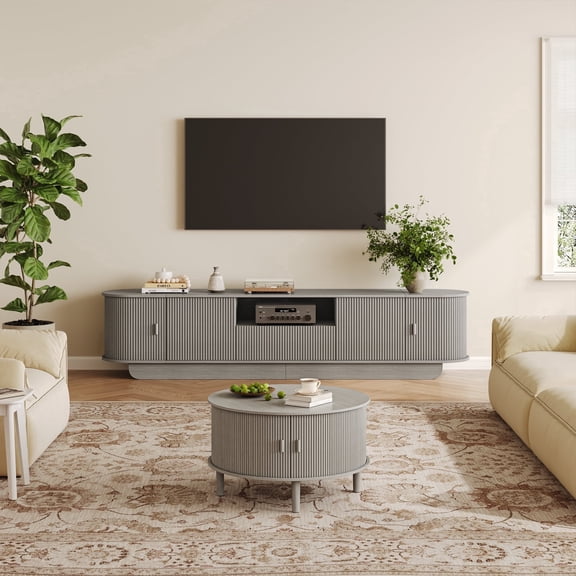 NVCODSA Gray Fluted TV Stand and Coffee Table 2-Piece Set, Modern Living Room Furniture Collection