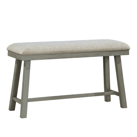 Gray Foam Cushioned Counter Height Bench For Dining Room With Textured Fabric Seat, Wood Frame