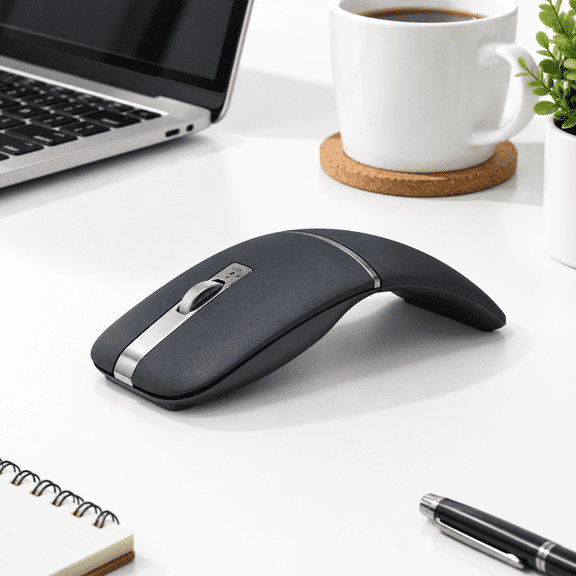 Gray Foldable Arc Wireless Mouse, 2.4GHz Dual Mode Silent Click Computer Mouse