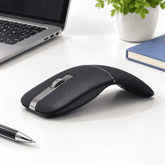 Gray Foldable Arc Wireless Mouse, 2.4GHz Dual Mode Silent Click Computer Mouse