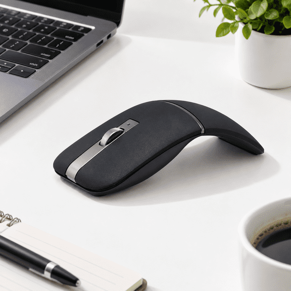 Gray Foldable Arc Wireless Mouse, 5.3 and 2.4GHz Dual Mode Silent Click