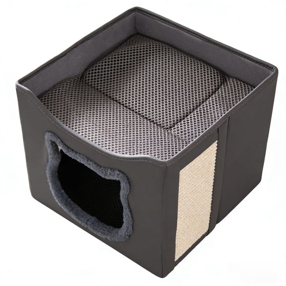 Gray Foldable Cat House with Scratch Pad Durable Breathable 16x16x13 inch Comfortable Indoor Use US Warehouse in Stock