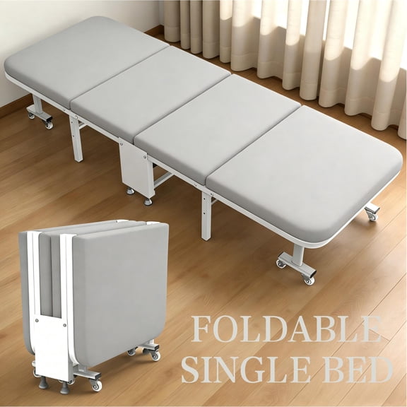 Gray Foldable Rollaway Cot – Space-Saving Bed for Office Naps & Living Room Guests