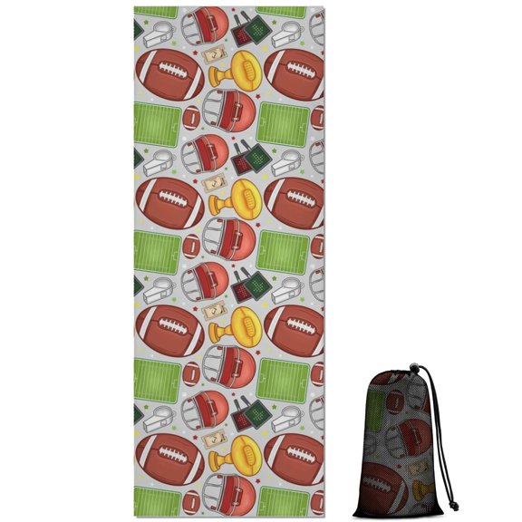 Gray Football Elements Pattern Hot Yoga Mat Towel Non Slip for Hot Yoga - Quick-Drying Yoga Mat Cover with 4 Corner Pockets with Travel Bag - Hot Yoga Towel Non Slip 70"x26"