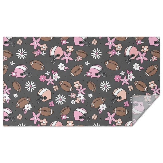 Gray Football and Flowers Pattern Rectangle Tablecloth 60"x102",Waterproof Polyester Rectangle Table Cloth, Wipeable Spillproof Polyester Tablecloth for Dining, Camping, Indoor and Outdoor