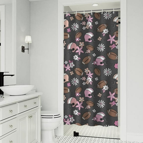 Gray Football and Flowers Pattern Shower Curtain 36"x72" ,Bathroom Decorative Shower Curtains Set with 12 Hooks,Modern Waterproof Washable Shower Curtain