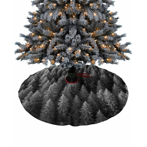 Gray Forest Christmas Tree Skirt 48 Inches Large Christmas Skirt Tree, Pine Trees Modern Mysterious Art Tree Skirt Christmas Decorations for Fireplace Party Holidays Indoor Outdoor