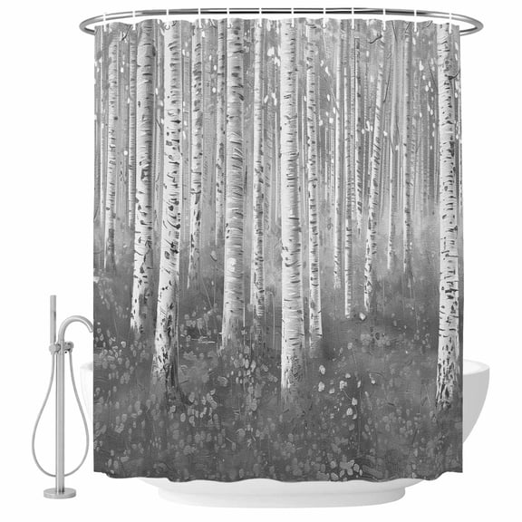 Gray Forest Plant Fabric Shower Curtain Tree Illustration Washable Shower Curtains for Bathroom, Waterproof Bath Curtain with Hooks Home Decor 36x72in