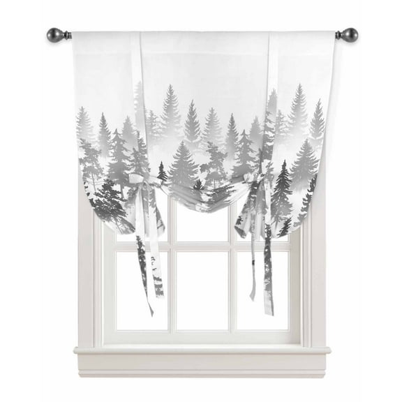 Gray Forest Tie Up Curtains for Kitchen Bathroom Bedroom Windows 45 Inch Length, Modern Abstract Silhouette Art Balloon Drape Curtains Shade Rod Pocket Drapery Curtain Panel, 34"x45"