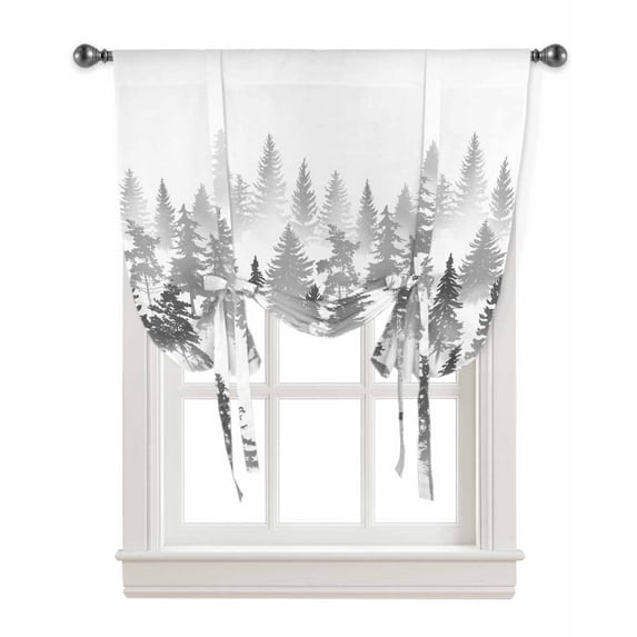 Gray Forest Tie Up Curtains for Kitchen Bathroom Bedroom Windows 63 Inch Length, Modern Abstract Silhouette Art Balloon Drape Curtains Shade Rod Pocket Drapery Curtain Panel, 52"x63"