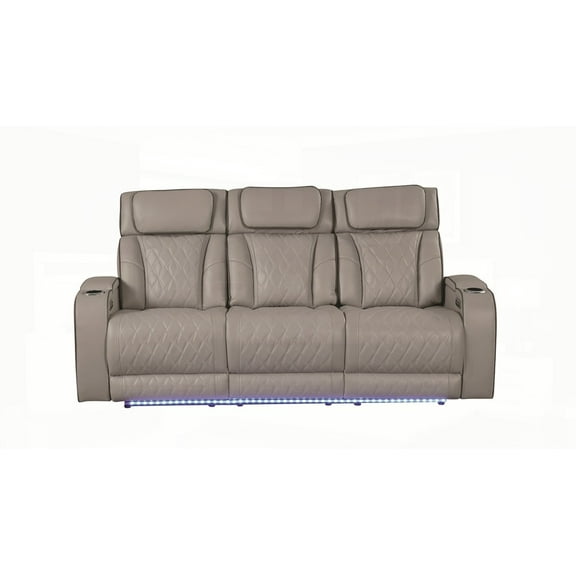 Gray Fortuner Sofa with Wood, Massage, Faux Leather & LED Lighting - Modern Recliner Design