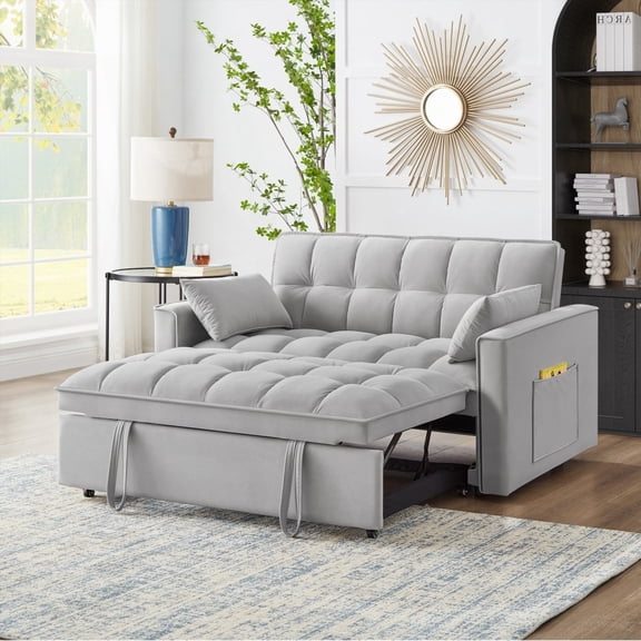 Modern Tufted Loveseat Sofa Bed with Storage, Gray, 858075cm