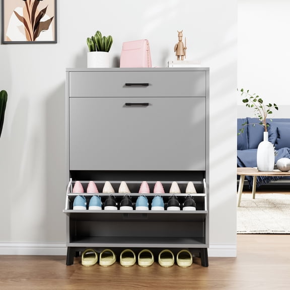Gray Free Standing Shoe Organizer | Metal Leg Racks for More Storage | Stable Structure with Good Load - Bearing | Easy to Install Anywhere