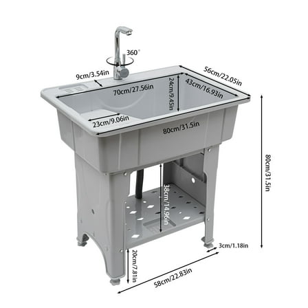 Gray Freestanding Utility Sink Laundry Tub Sink Wash Station Laundry Sink W/ Faucet 200kg