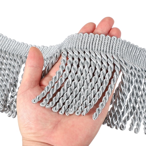 Gray Fringe Trim, 5 Yards x 4inch Fringe Trim Curtain Tassel Thick Long Fabric Sewing for Curtain Sofa Clothes DIY Decoration