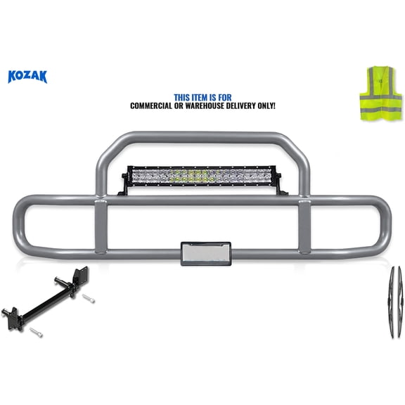 Gray Front Grille Deer Moose Bumper Guard w/Brackets & 22 LED Bar Compatible with International ProStar 2008-2017 (plastic bumper)