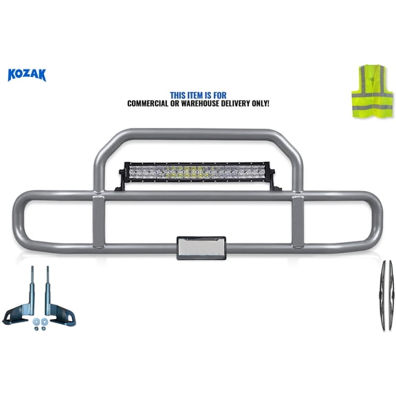 Gray Front Grille Deer Moose Bumper Guard w/Brackets & 22 LED Light Bar Compatible with Freightliner Cascadia 2008-2017