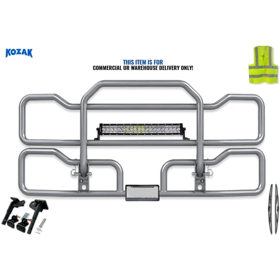 Gray Front Grille Deer Moose Bumper Guard w/Brackets & 22 LED Light Bar Compatible with Peterbilt 579 New 2022+