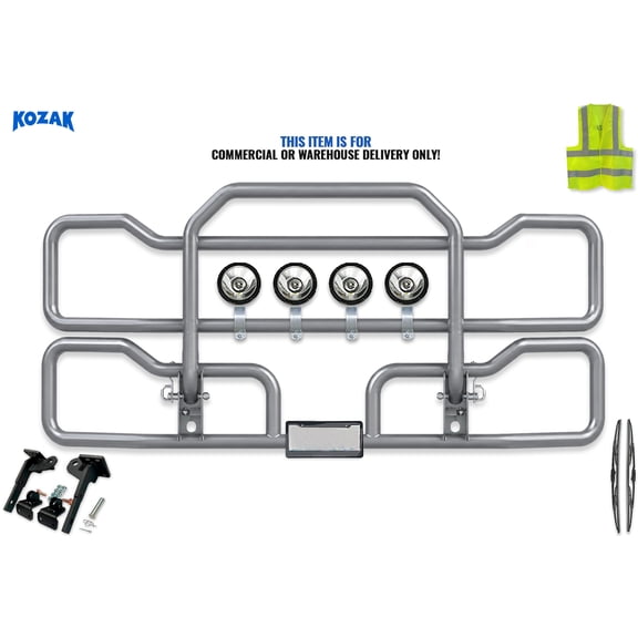 Gray Front Grille Deer Moose Bumper Guard w/Brackets & 4X 6 Round LED Headlights Compatible with Peterbilt 579 New 2022+