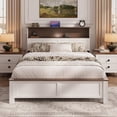 thumbnail image 1 of Full Bed Frame with Storage Headboard and Charging Station, LED Full Platform Bed with Wood Slat Support for 550lbs Weight Capacity, No Box Spring Needed, Easy Assembly, Brown and White, 1 of 11
