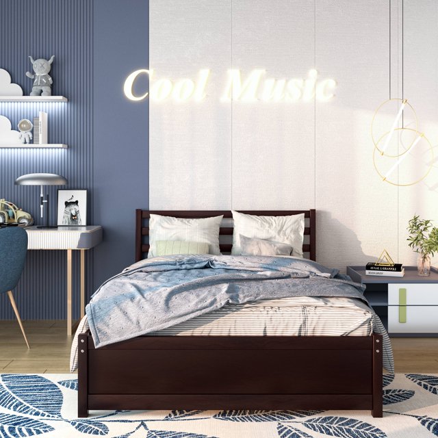 Gray Full Bed Frame for Girls Boys, Pretty Platform Bed Frame with