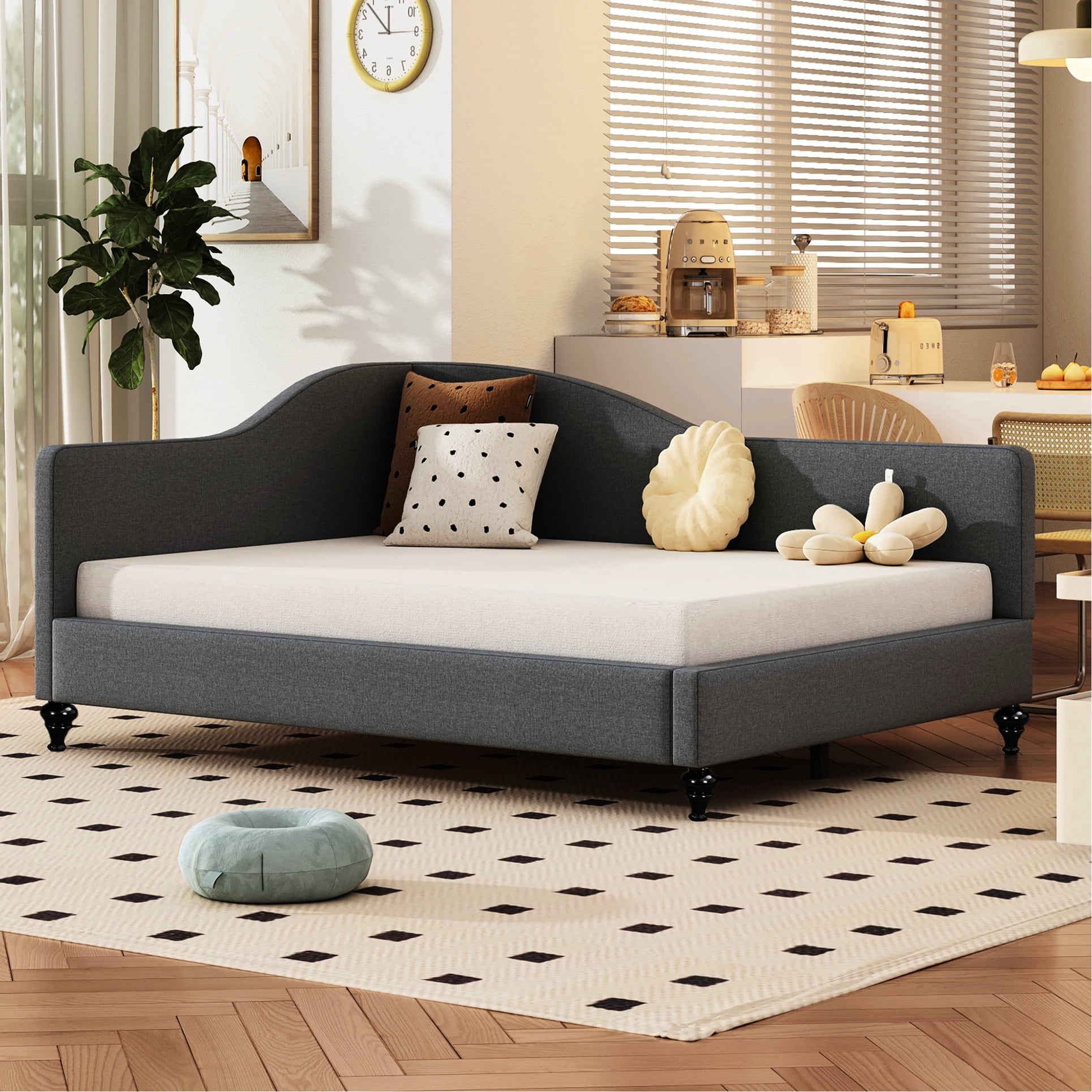 Gray Full Size Daybed With L-shaped Feature And Solid Wood Leg Support ...