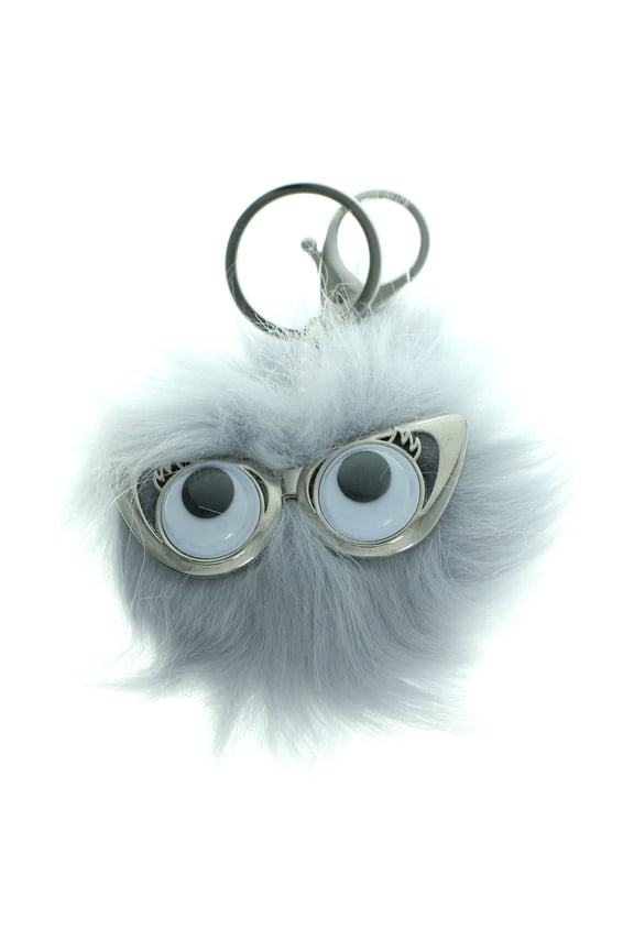 Gray Furball With Googly Eyes Keychain Silver-Tone