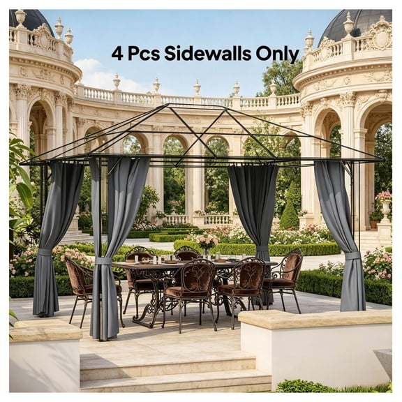 Gray Gazebo Sidewall Set 9.84' x 11.8', Replacement Enclosure Curtains with C-Rings - Outdoor Privacy Screens for Metal Gazebos, Patio Shelter