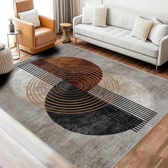 Gray Geometric Area Rugs, Mid Century Modern Abstract Carpet, Washable Non Slip Low Pile Soft Rug for Bedroom Living Room Decor Mat 3ftx4ft