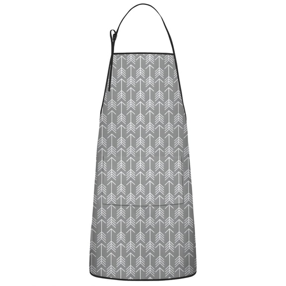 Gray Geometric Arrow Pattern Apron-Garden Aprons for Women with Pockets-Cotton Linen Waterproof Kitchen Cooking Gardening Aprons Adjustable for Kitchen,Cooking,BBQ and Salon 33x27 Inch