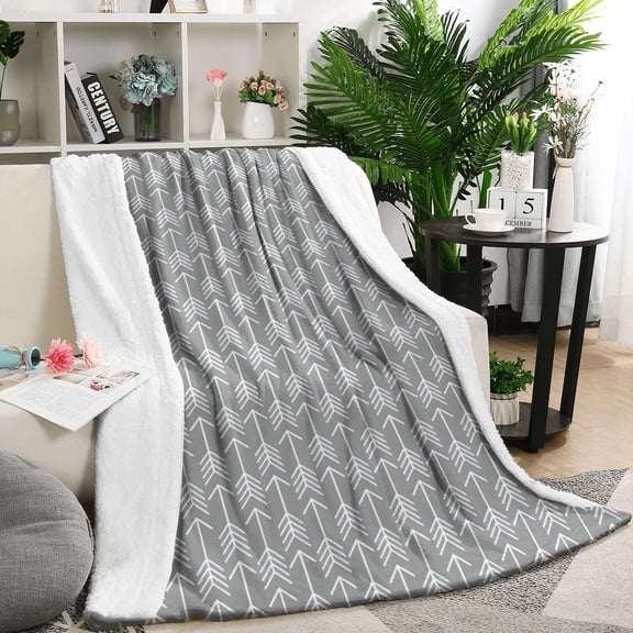 Gray Geometric Arrow Pattern Blanket,Comfortable Soft Lamb Wool Throw Blanket,All Season,Warm Lightweight Blankets for Sofa Bed Couch Living Room Chair,50"x60"
