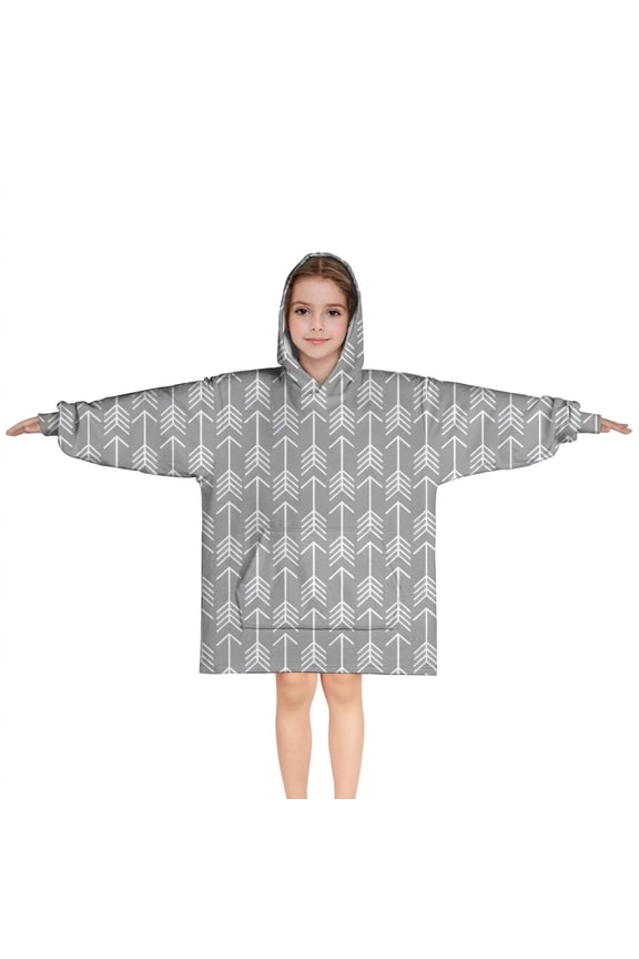 Gray Geometric Arrow Pattern Blanket Hoodies for Kids 6-13YR Oversize Wearable Blanket Hoodies for Boys Girls Teens