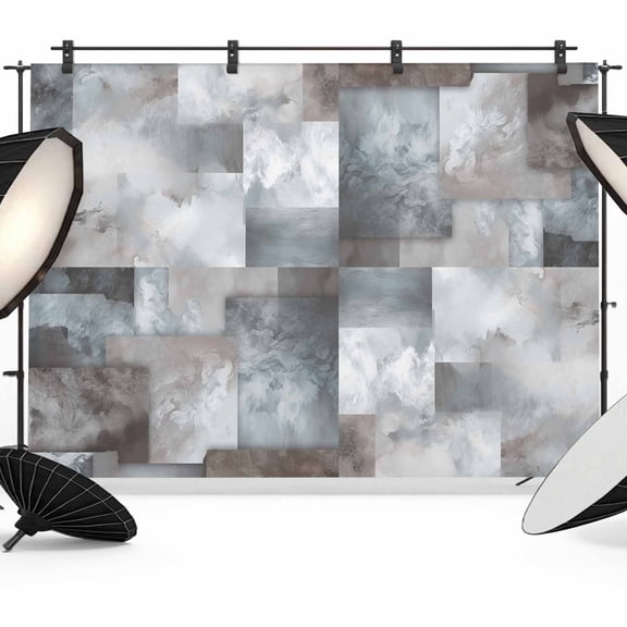Gray Geometric Backdrop for Photoshoot, Photography Photo Studio Background Wall Backdrop, Modern Abstract Art Block Back Drop Banner Panel for Portraits Wedding Party Live Streaming Decor 8x6Ft