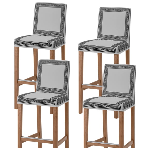 Gray Geometric Bar Stool Cover Set of 4, Black Greek Key Design Abstract Modern Art Stretch Bar Chair Cover, Removable Washable Pub Counter Stool Chair Slipcover for Kitchen Dining Room Pub Cafe