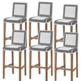 thumbnail image 1 of Gray Geometric Bar Stool Cover Set of 6, Black Greek Key Design Burlap Modern Art Stretch Bar Chair Cover, Removable Washable Pub Counter Stool Chair Slipcover for Kitchen Dining Room Pub Cafe, 1 of 9